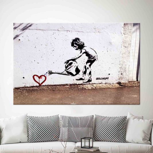 Love Heart Printed Banksy Girl Canvas Graffiti Canvas Print Decor, Personalized Gift