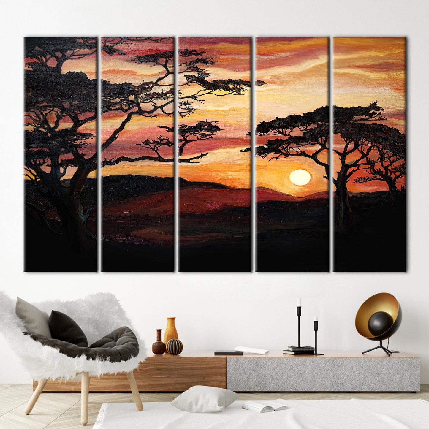 African Sunset Savannah Tree Painting Canvas Print