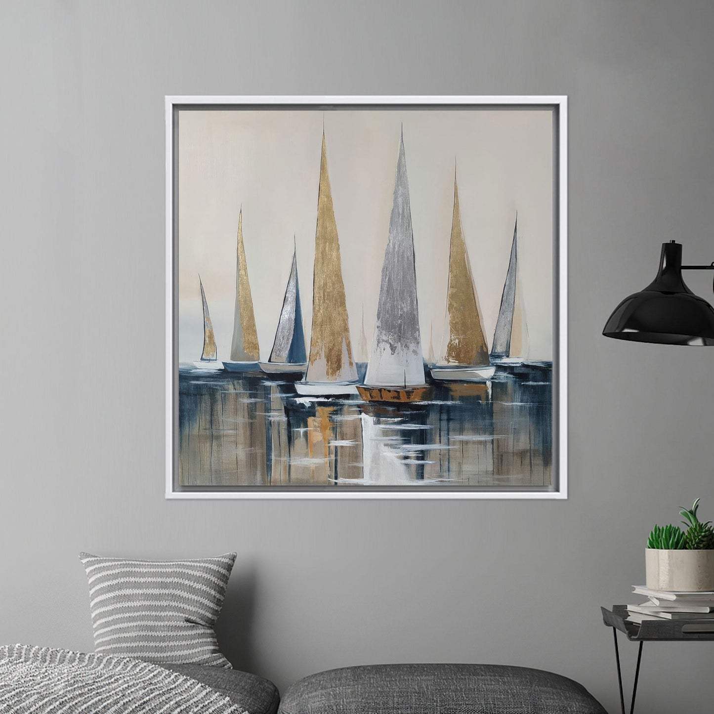 Blue Sailboat Abstract Nautical Painting Canvas Print