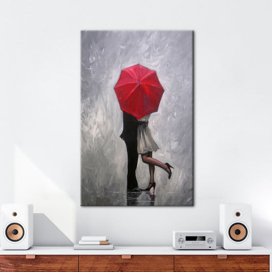 Modern Red Hugging Couple Canvas Print, Romantic Couple Wall Decor for Living Room