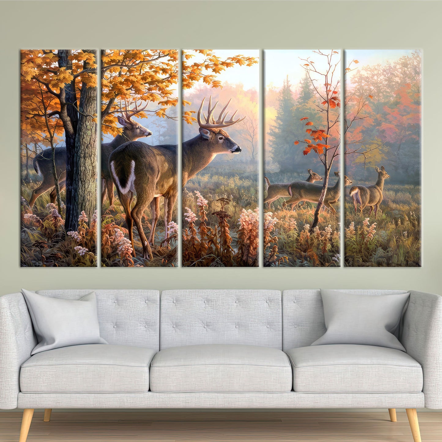 Deer Family Forest Canvas Print