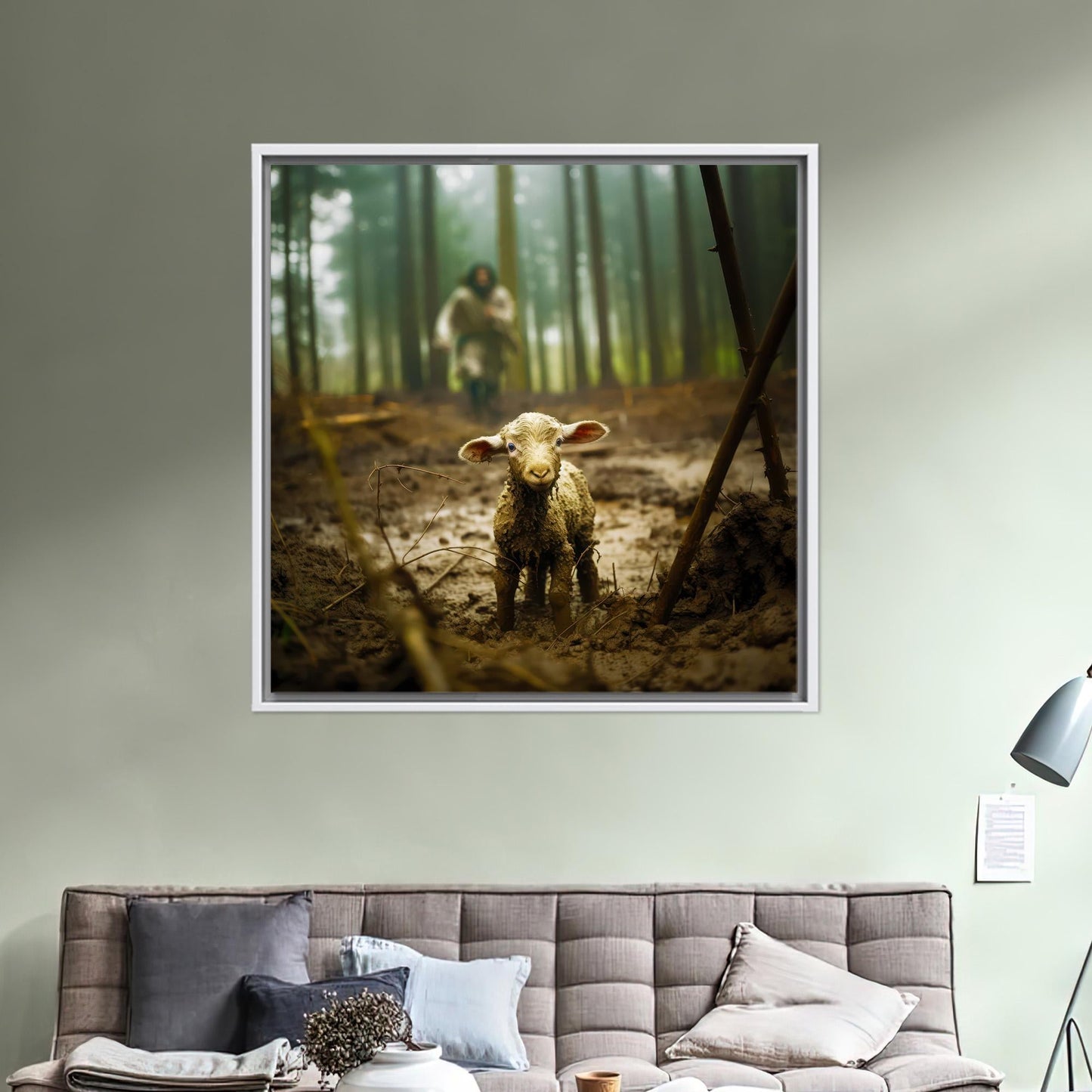 Cute Lamb Forest Rustic Farm Canvas Print