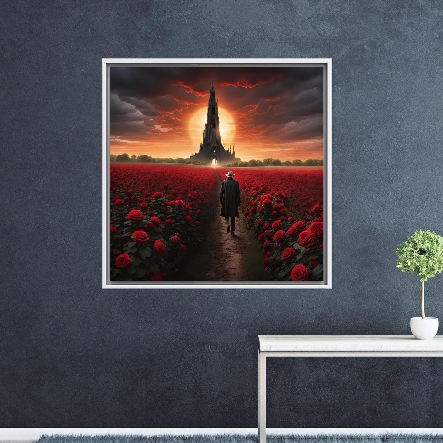 Red Rose Field Cinematic Fantasy Canvas Print