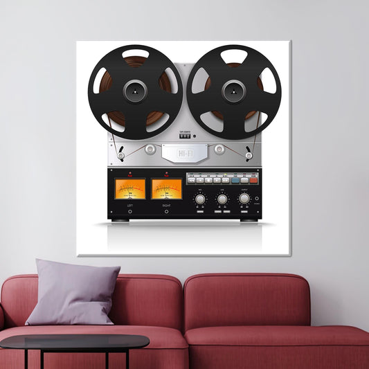 Vintage Audio Canvas Print – Retro Tape Recorder Wall Art for Music Lovers Rolled, Framed, or