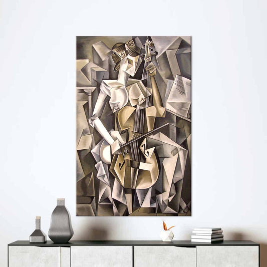 Abstract Cubism Canvas: Woman Playing Cello, 3D Wall Art, Large Canvas Gift