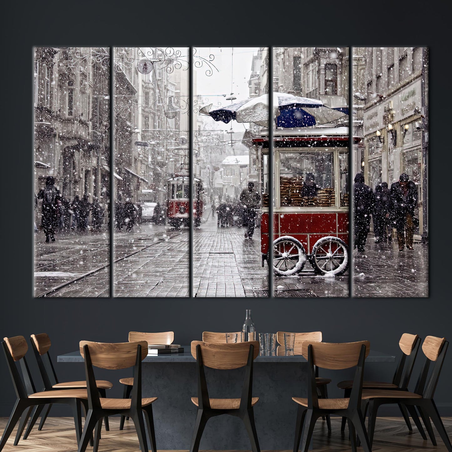 Red Tram Winter Istanbul Landscape Canvas Print