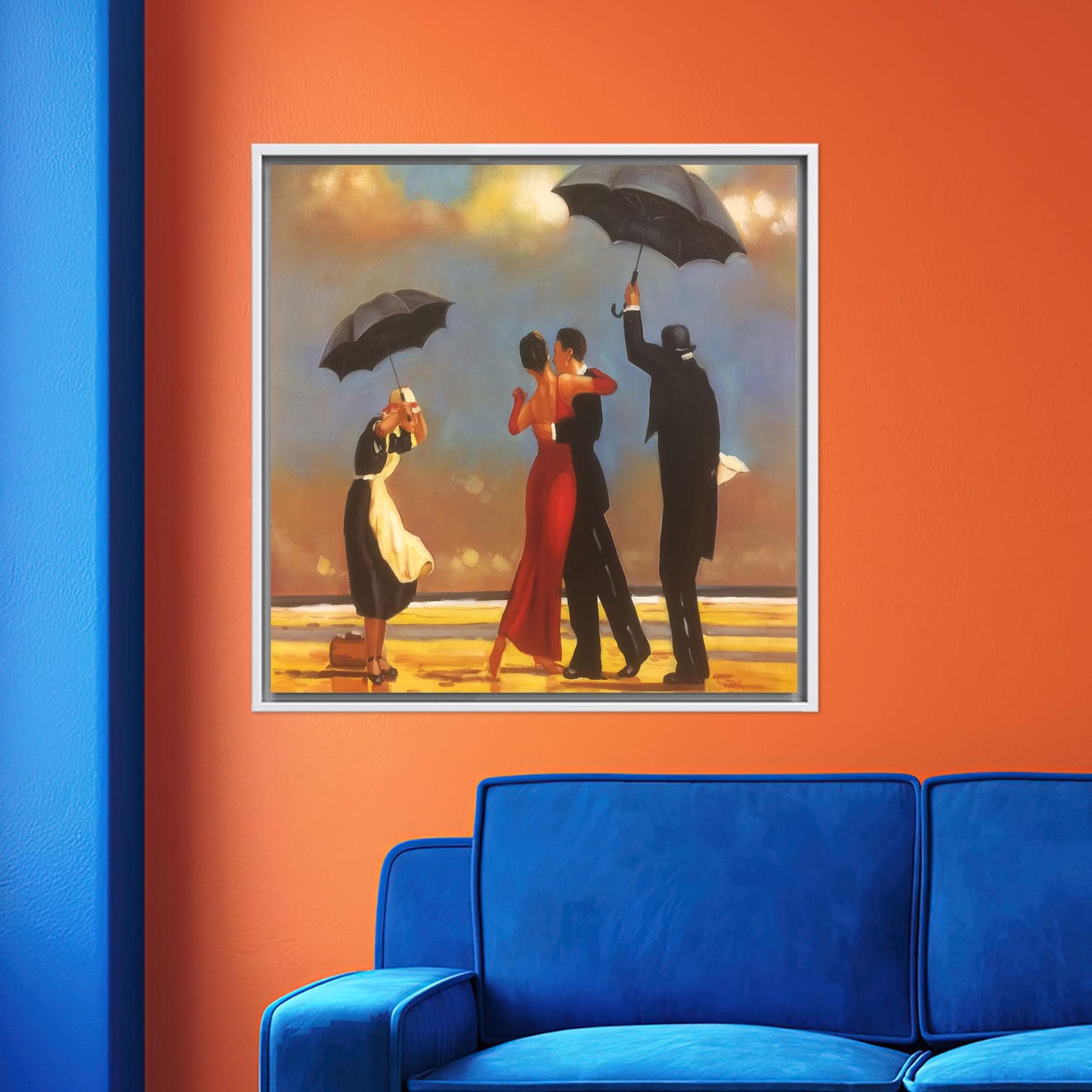 Vintage Romantic Beach Dance Umbrella Canvas Print