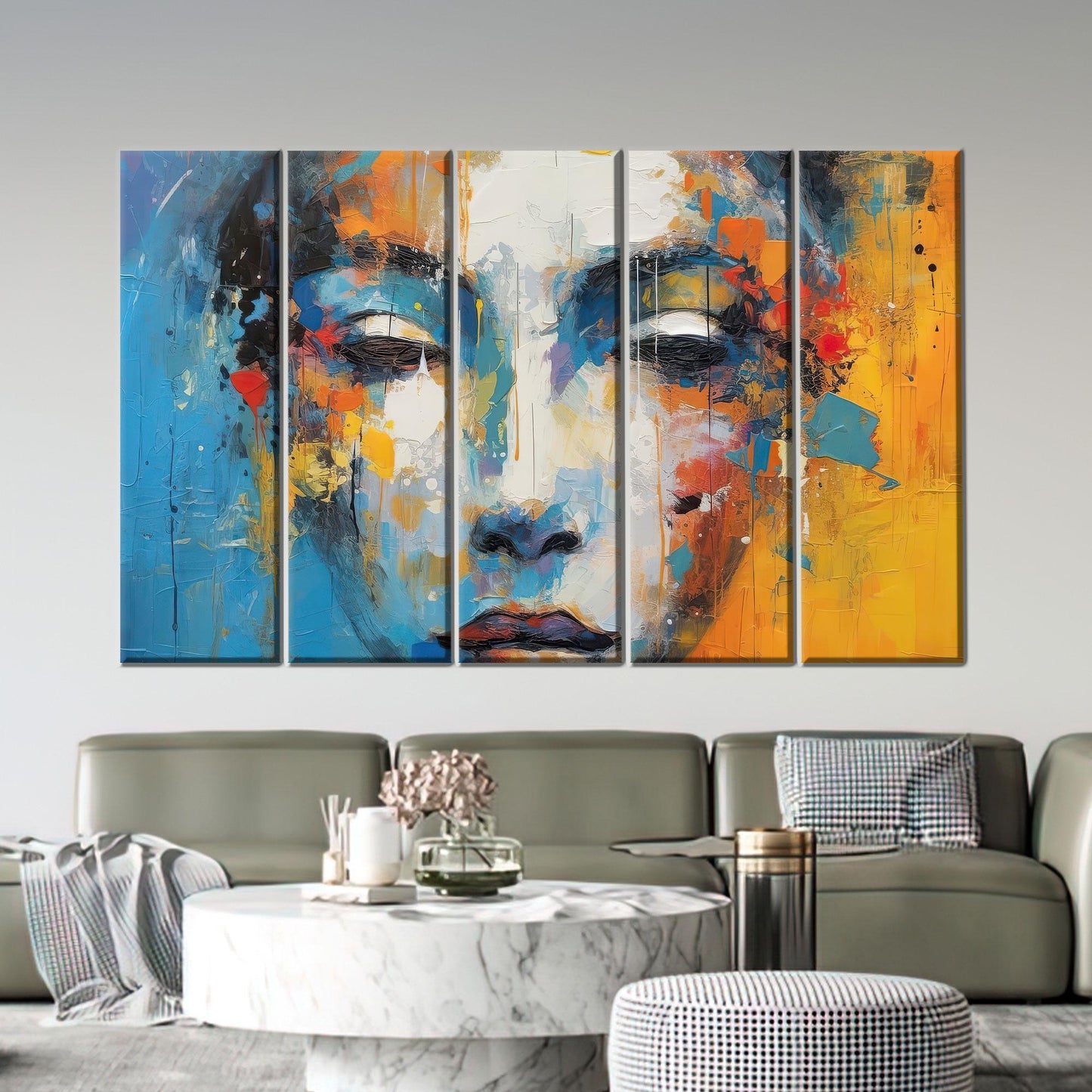 Bold Blue and Yellow Abstract Canvas Print