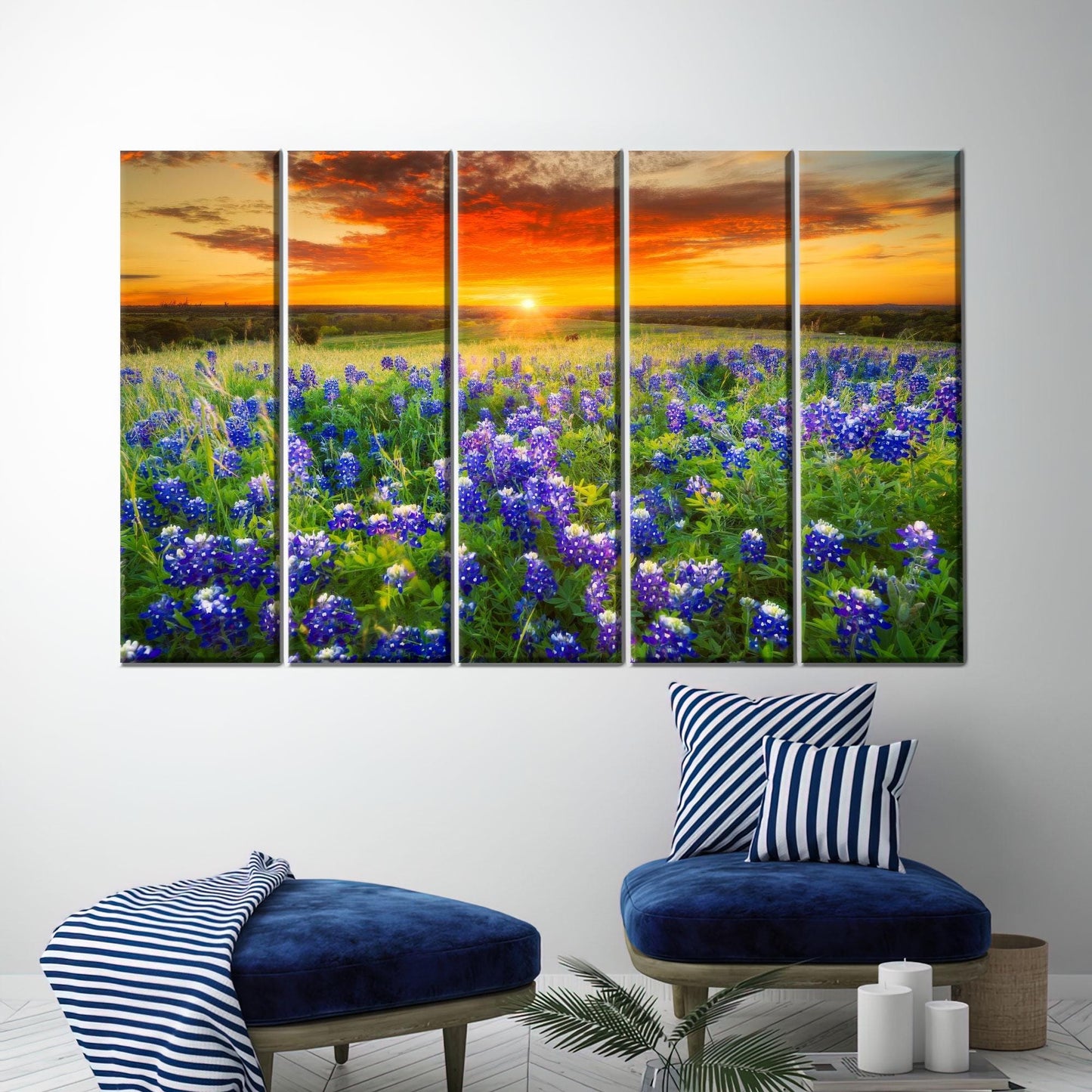 Texas Bluebonnet Sunset Vibrant Wildflower Canvas Print