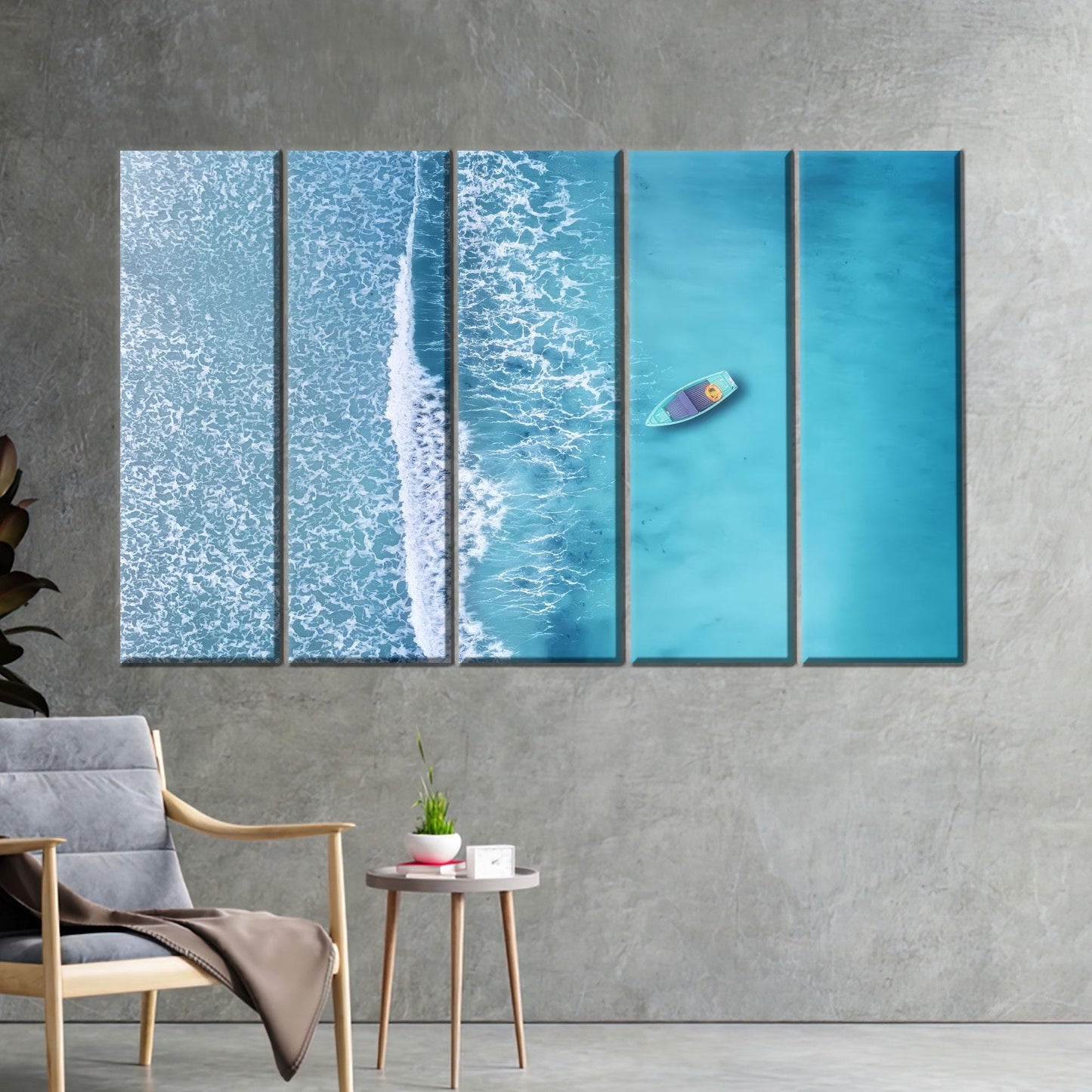 Aerial Ocean Kayak Turquoise Blue Canvas Print
