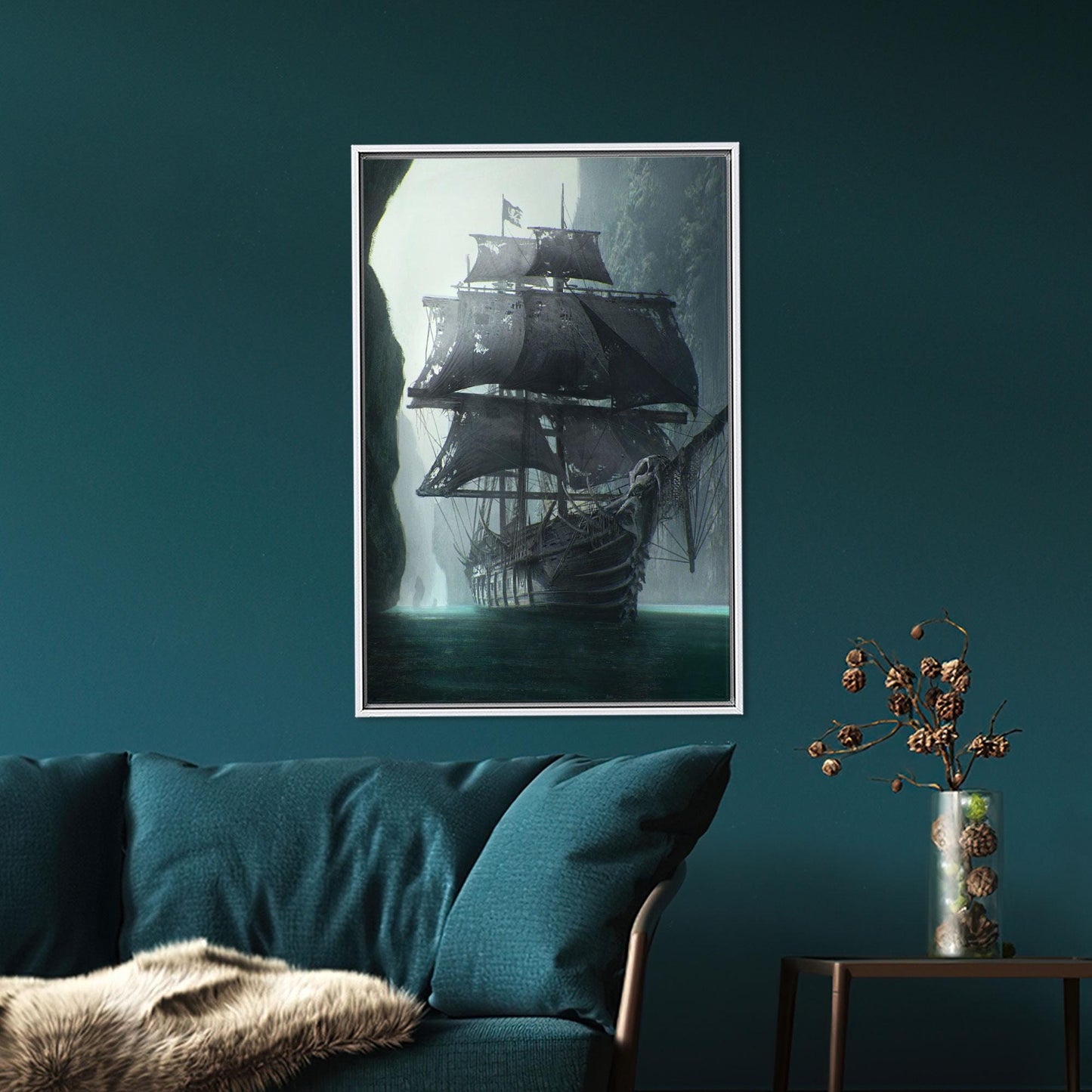 Mysterious Dark Pirate Ship Ghostly Canvas Print