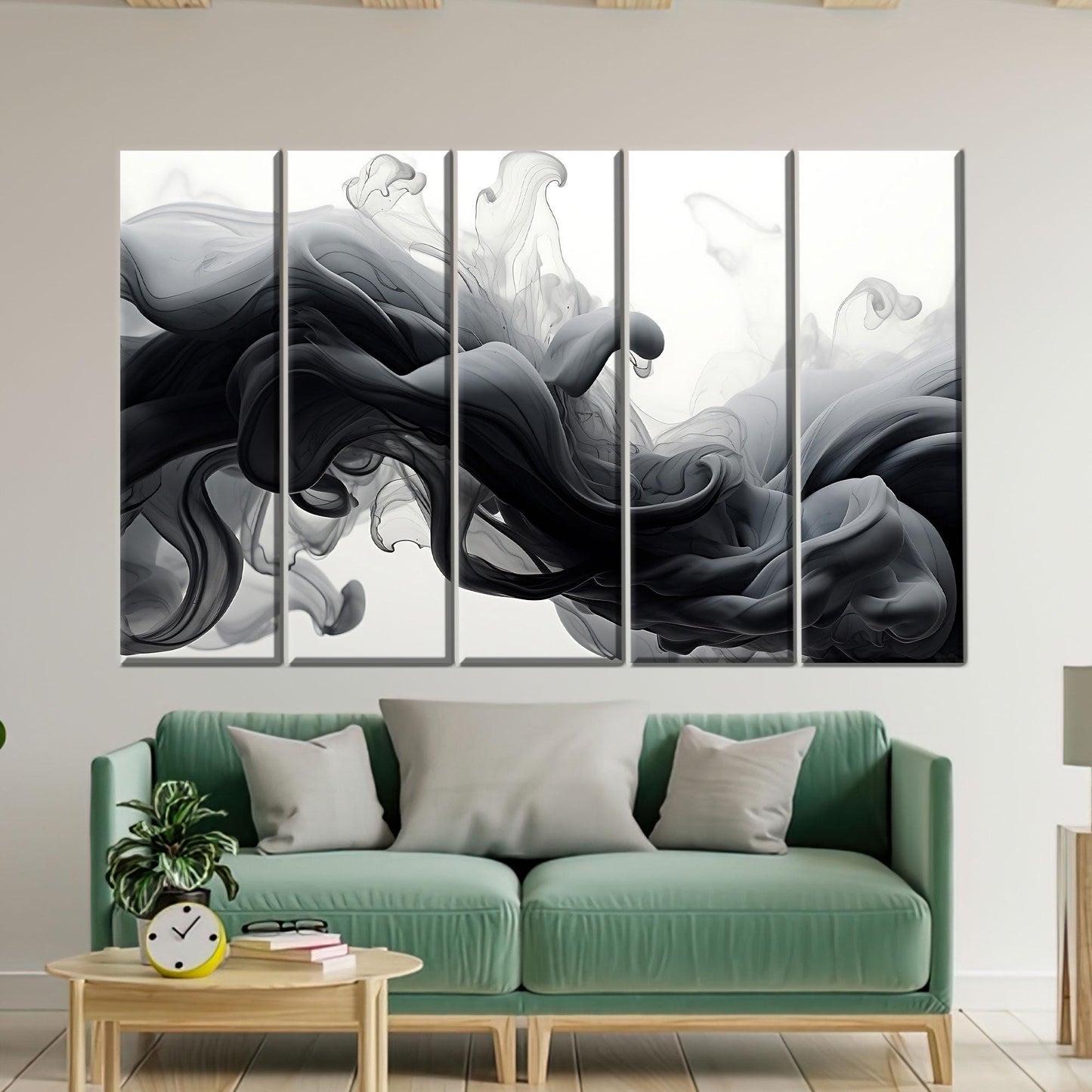 Black Ink Smoke Abstract Fluid Canvas Print