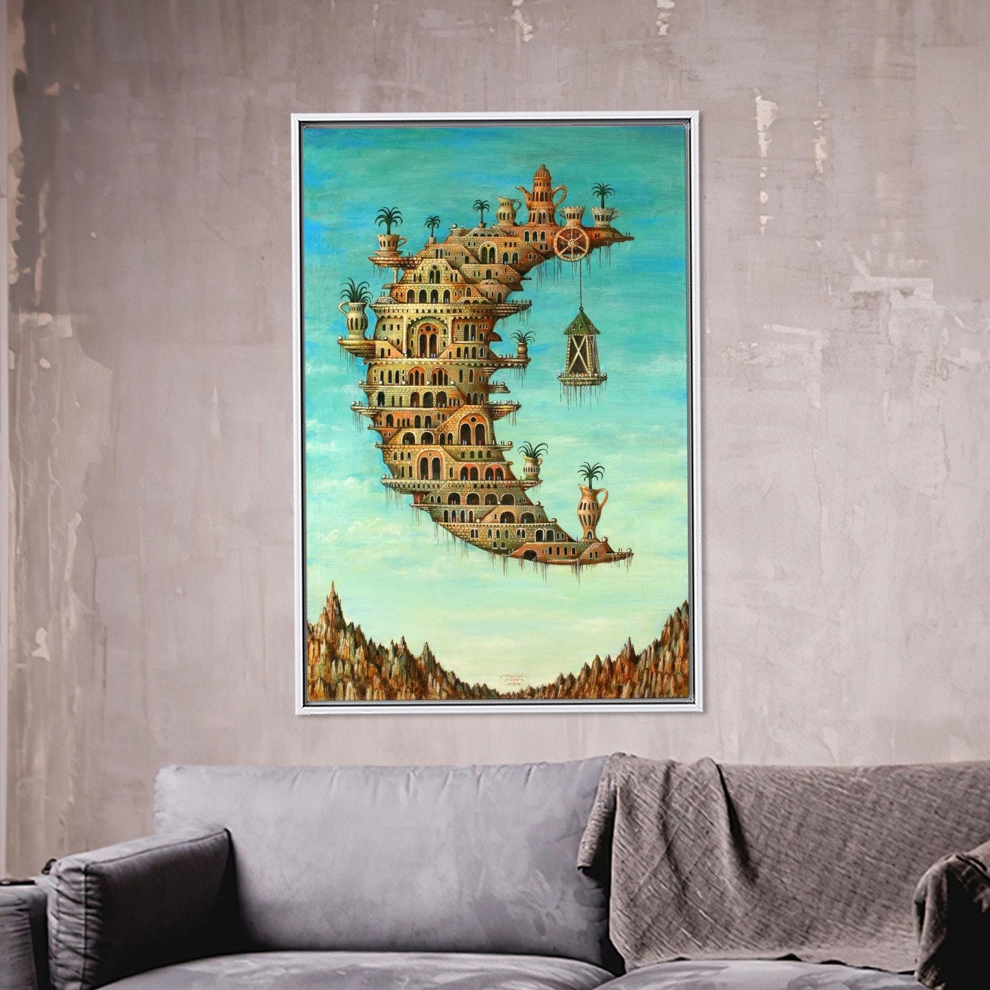Fantasy Moon Building Surreal Crescent Canvas Print