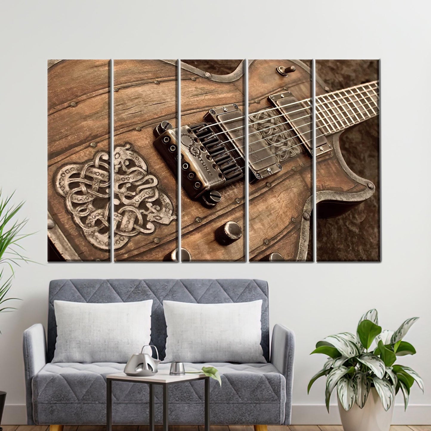 Vintage Rustic Electric Guitar Wood Canvas Print