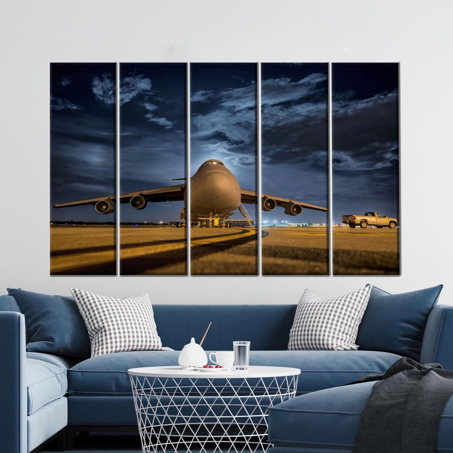 Military Cargo Plane Night Airport Canvas Print