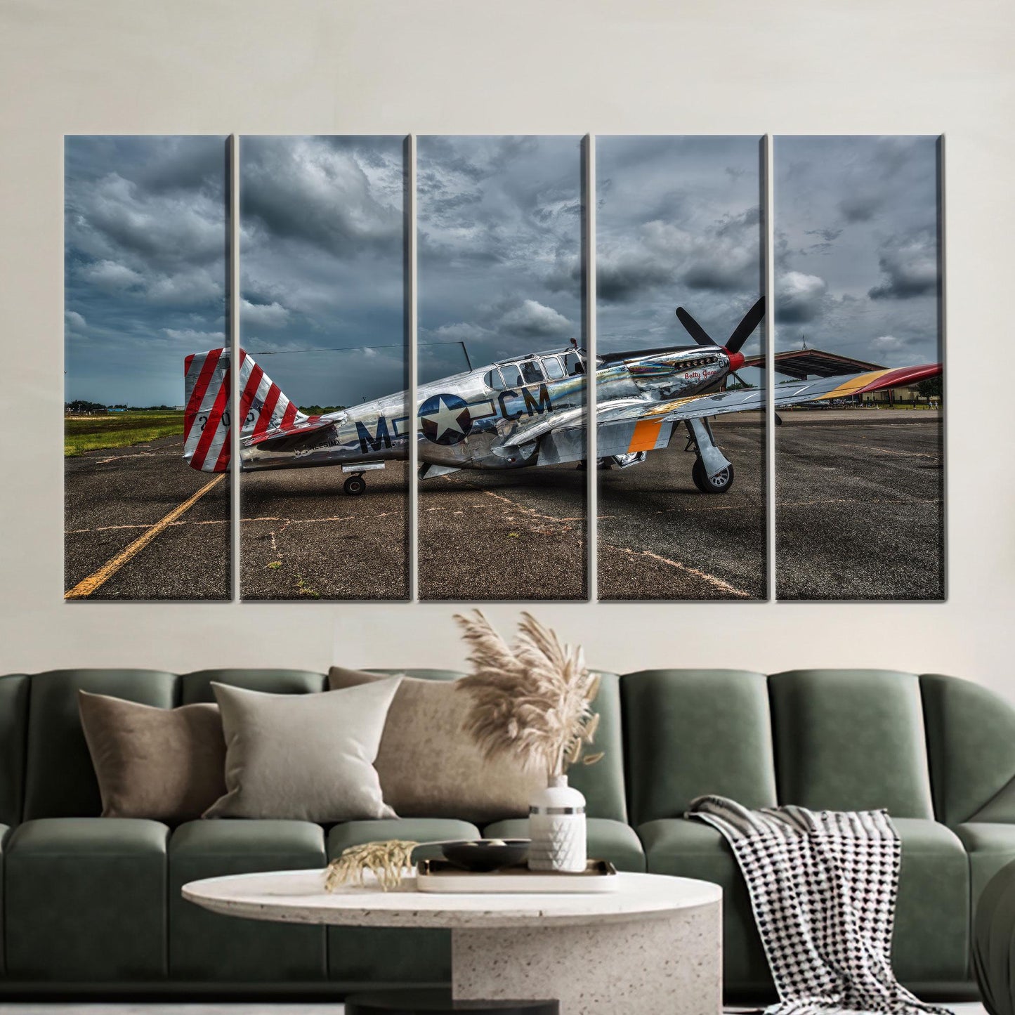 Vintage Fighter Plane Stormy Sky Canvas Print
