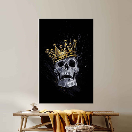 Modern Black and Gold Skull King 3D Printed Canvas Decor, Abstract Wall Art