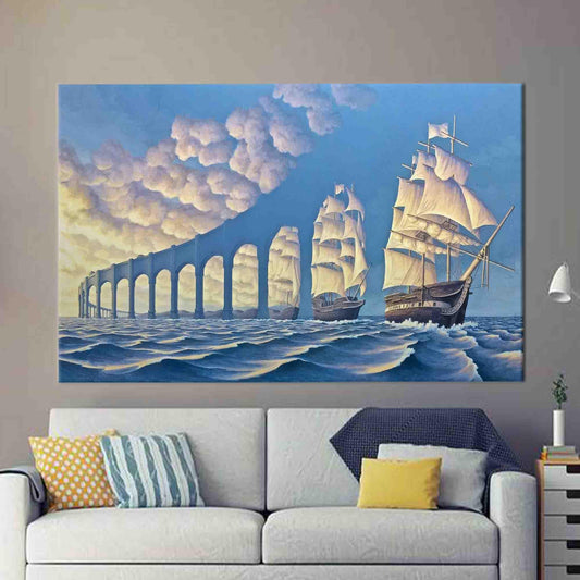 Modern Surreal Canvas Art: Bridge Made of Sky Artwork, Housewarming Gift, Home Decoration