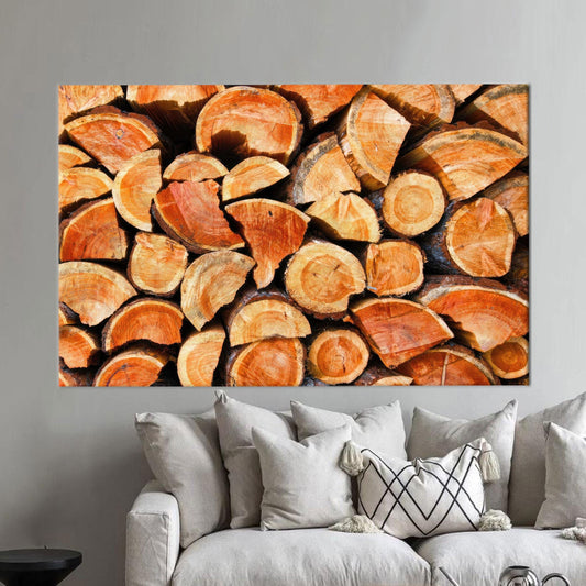 Modern Brown Canvas Print with Wood Ring, Personalized Home Decoration, 3D Wall Hanging