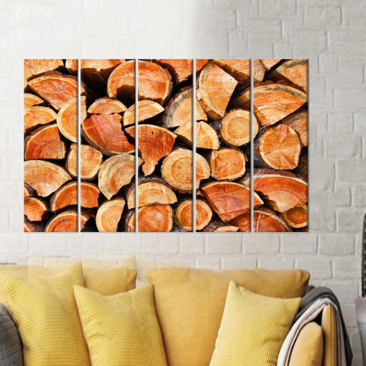 Modern Brown Canvas Print with Wood Ring, Personalized Home Decoration, 3D Wall Hanging