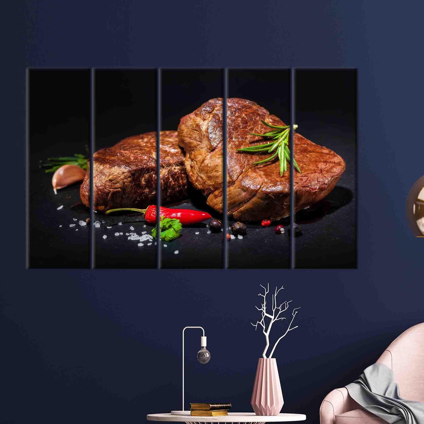 Modern Steak with Spices Canvas Decor - 3D Kitchen Wall Art, Personalized Gift for Dad