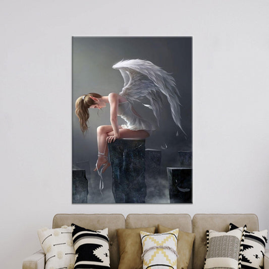Modern Angel Woman Canvas Print, Personalized Wedding Gift, Winged Woman Wall Art