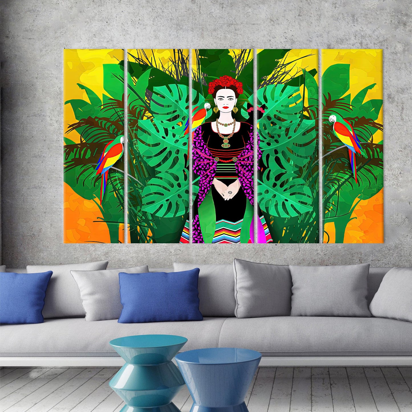 Frida Kahlo Vibrant Parrots Illustration Canvas Print