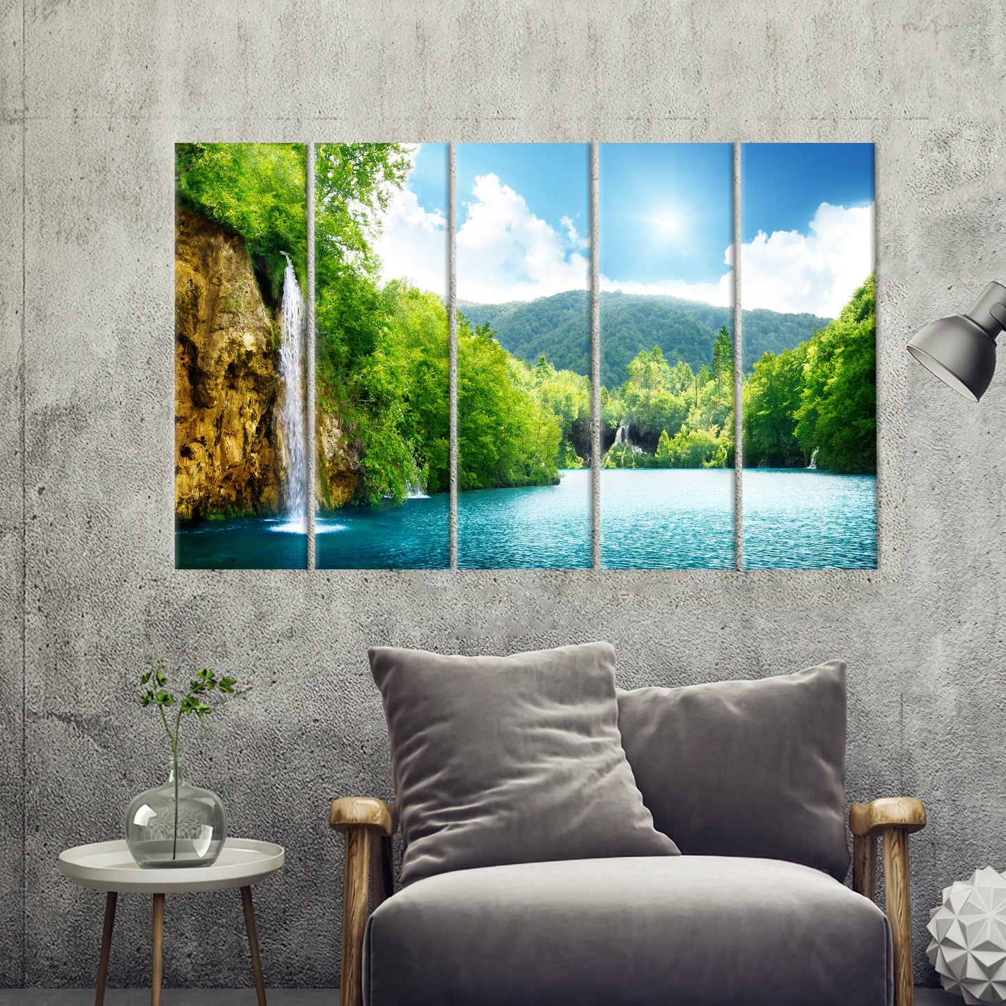 Waterfall Deep Forest Landscape Tree Canvas Print