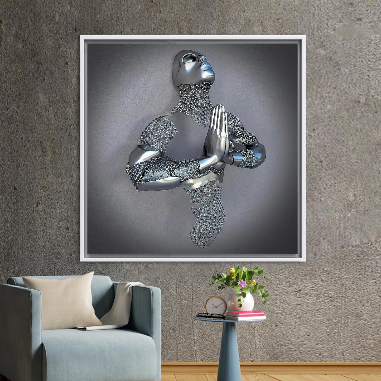 Futuristic Praying Figure Metallic Gallery Canvas Print