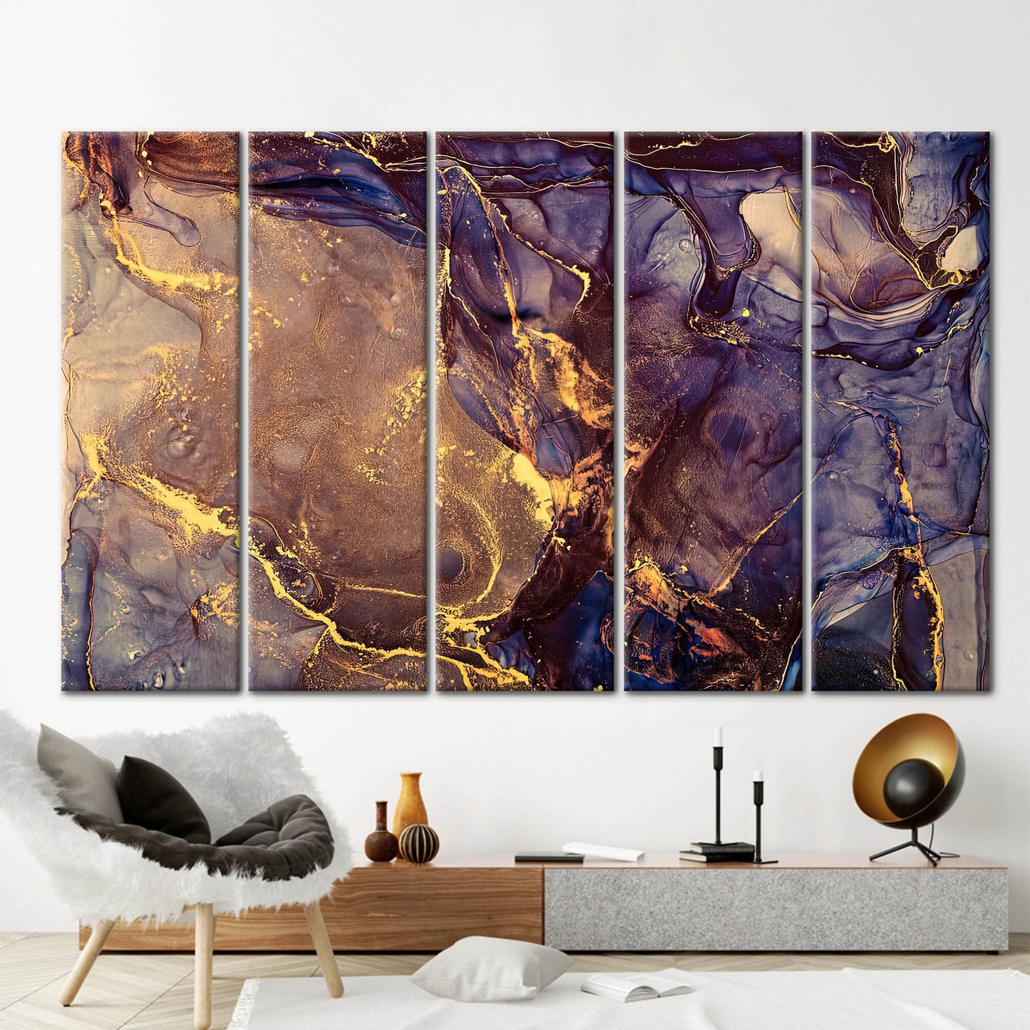 Purple and Gold Marble Abstract Canvas Print