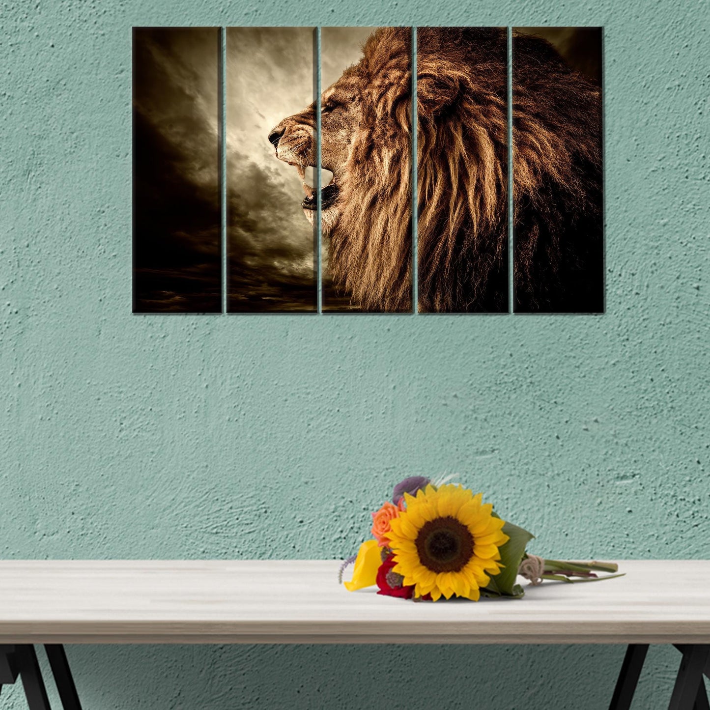 Roaring Lion Art Canvas Print - Loft Canvas Decor for Man Cave, Animal Wall Hangings, Personalized