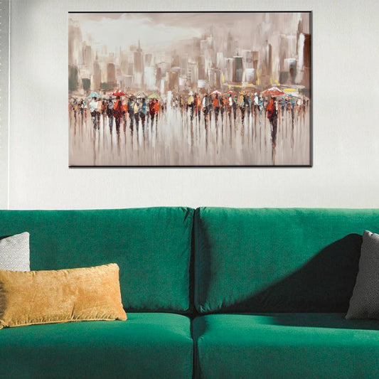 Modern People with Umbrellas Canvas Gift, Abstract Office Art, Personalized Baby Girl Gift