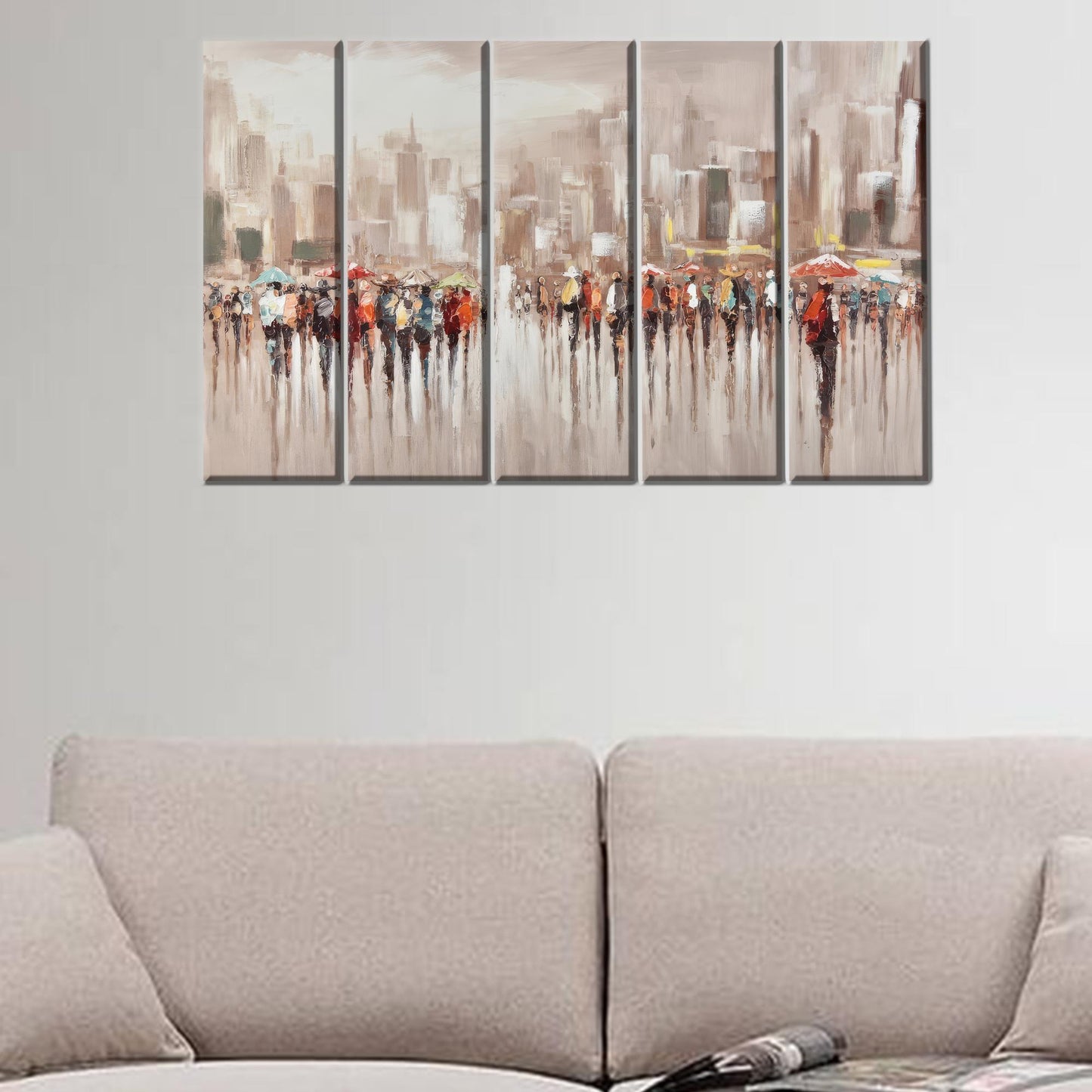 Modern People with Umbrellas Canvas Gift, Abstract Office Art, Personalized Baby Girl Gift