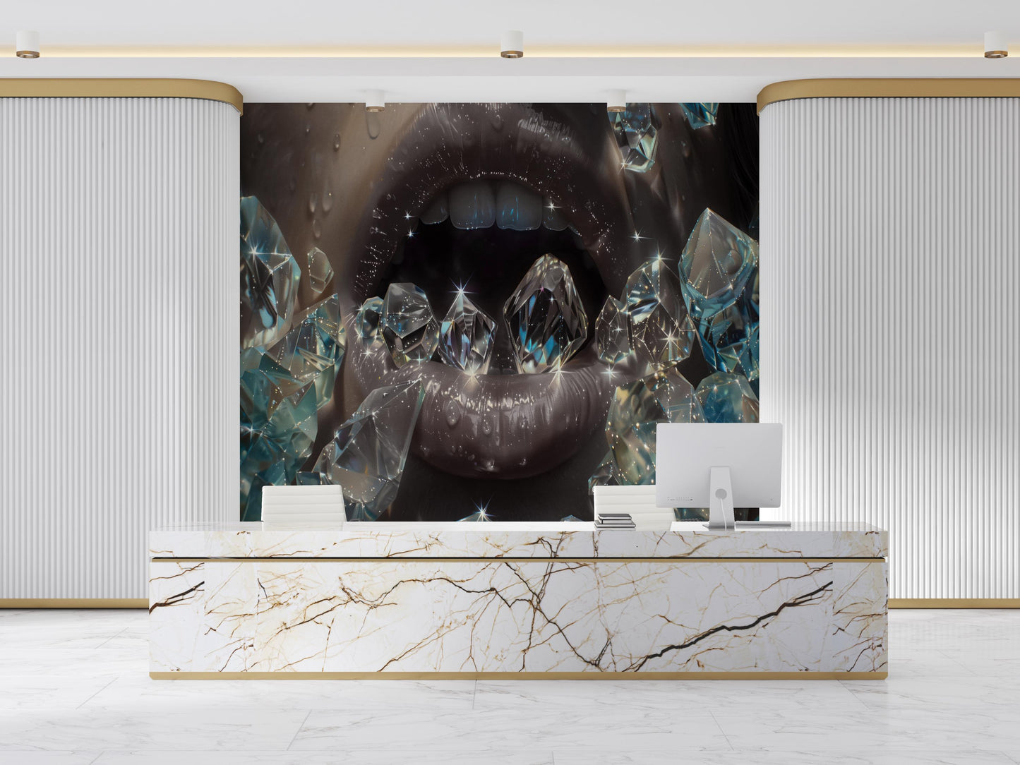 Bold Modern Glamorous Crystal Sparkle Wallpaper for Makeup Studio or Salon