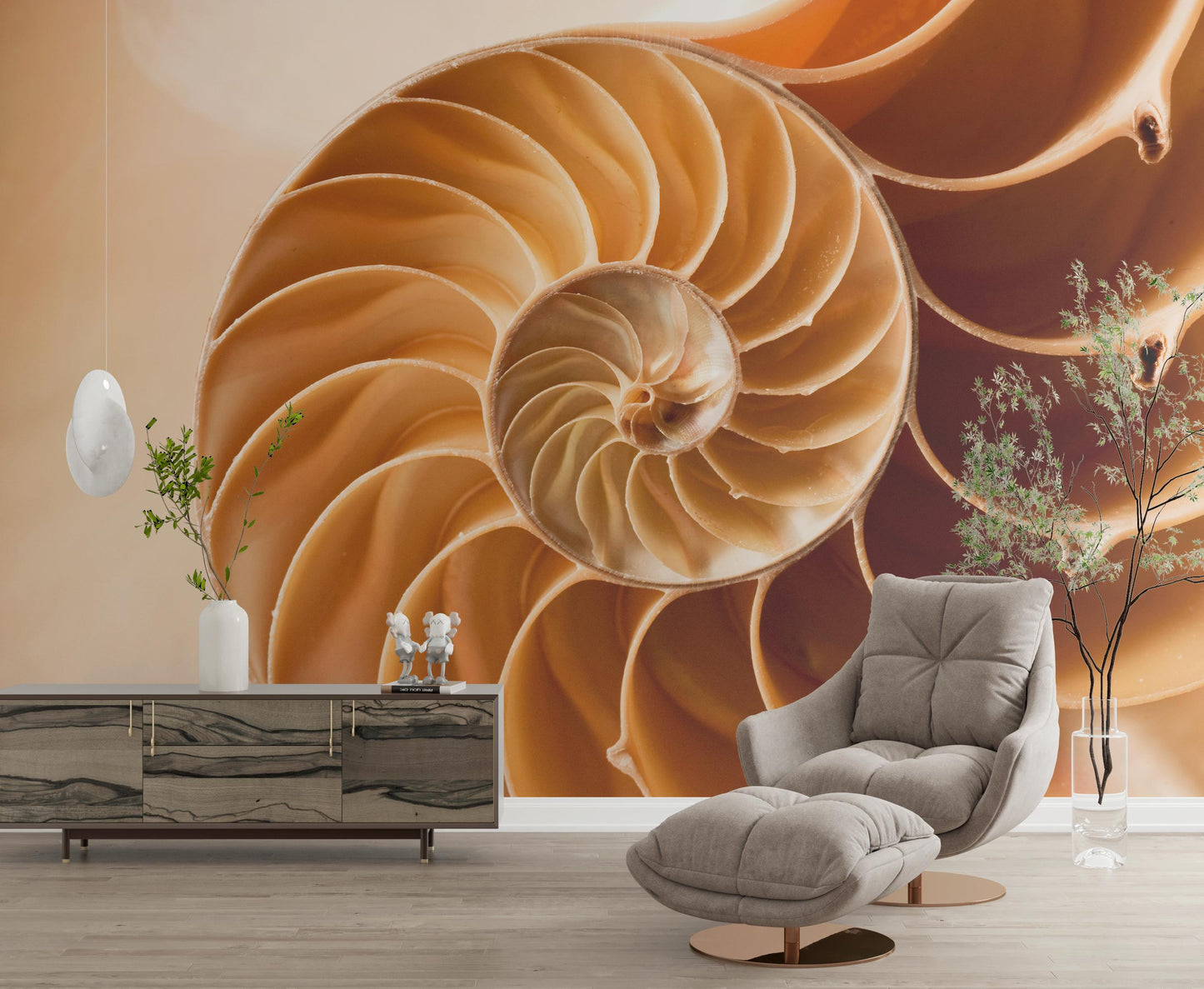 Golden Ratio Inspired Nautilus Shell Wallpaper for Modern Interior Decor