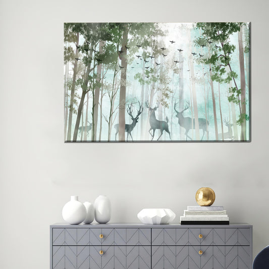 Modern Landscape Canvas Print: Deer in Forest, Personalized Wedding Gift for Couples
