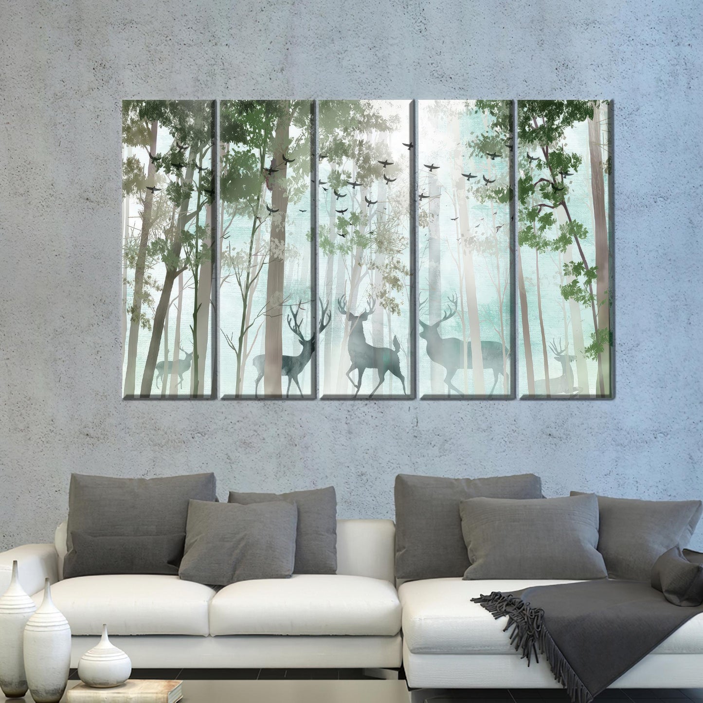 Modern Landscape Canvas Print: Deer in Forest, Personalized Wedding Gift for Couples