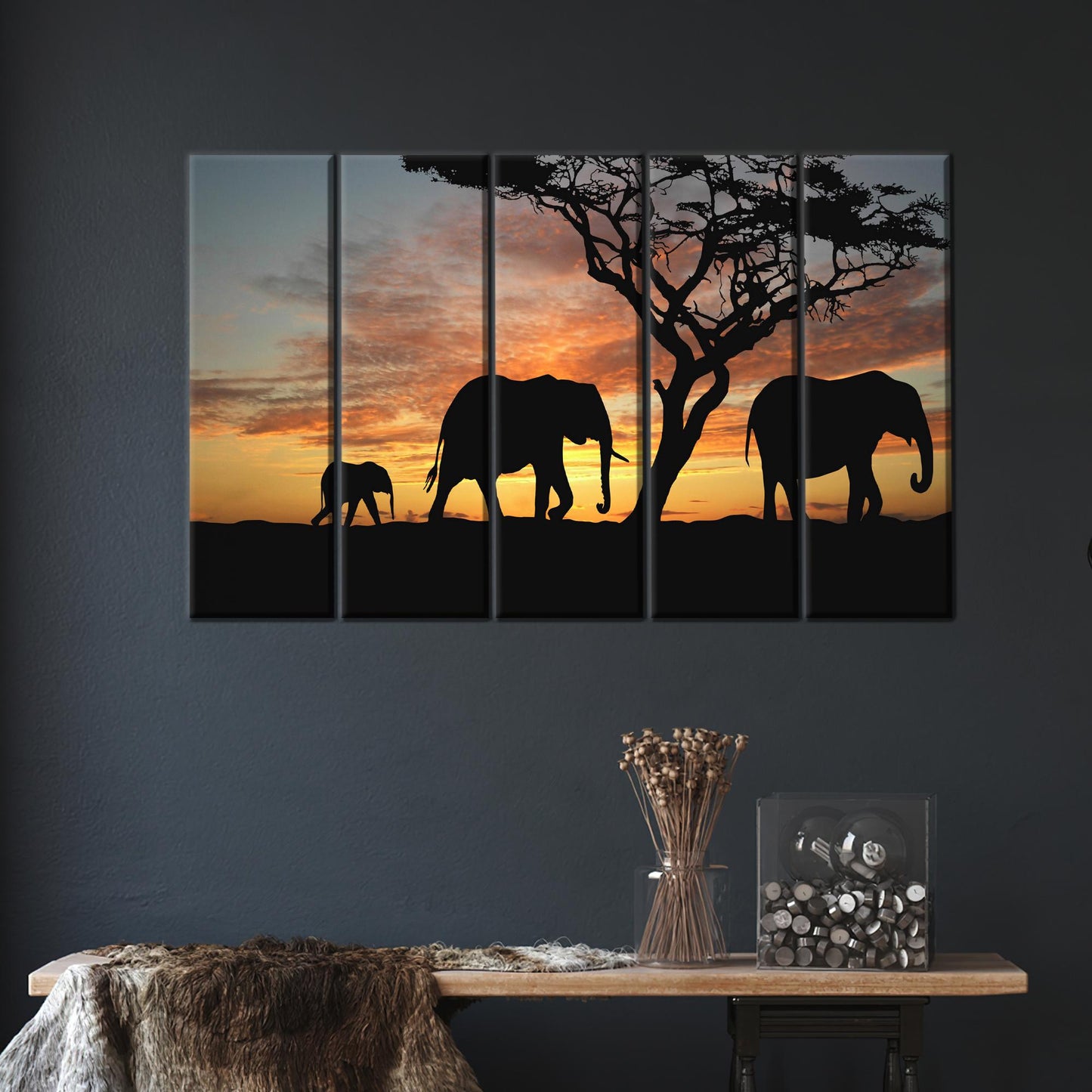 Elephant Safari African Landscape Canvas Print