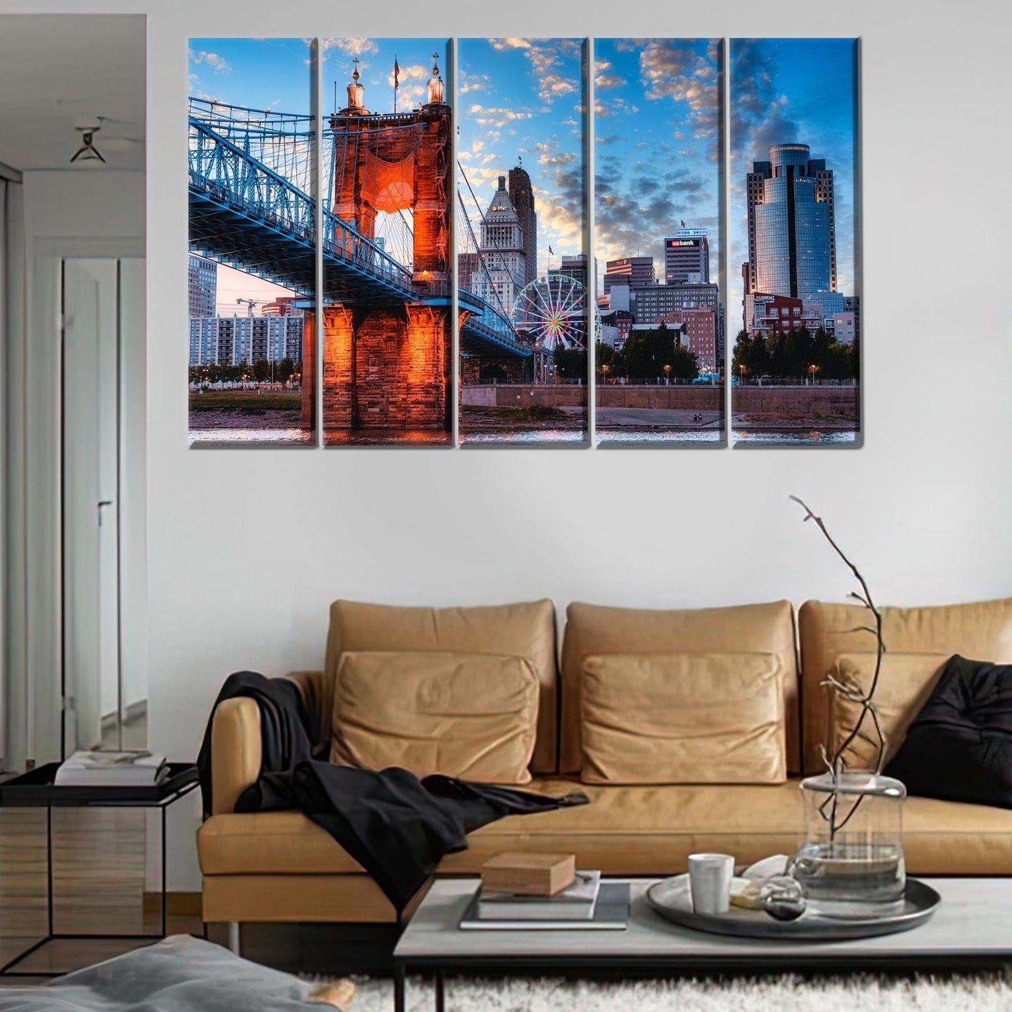 Cincinnati City Landscape Bridge Christmas Canvas Print