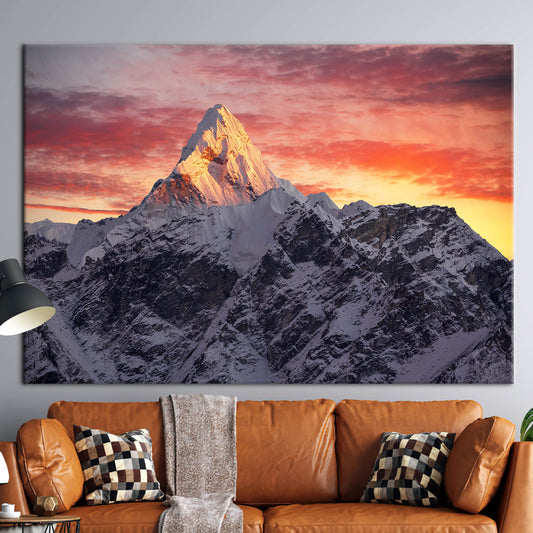 Ama Dablam Peak Wall Art: Nepal Sunrise Landscape Canvas Print