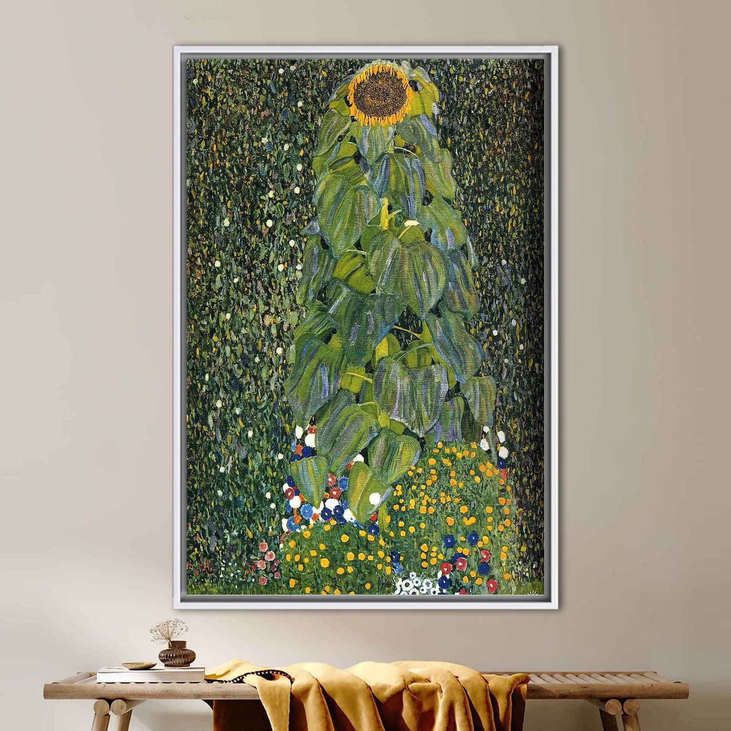 Green Gustav Klimt's Sunflower Canvas Print