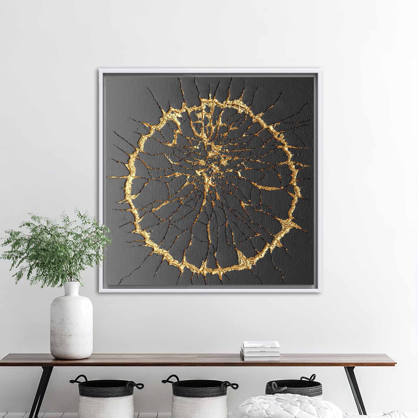 Kintsugi 3D Black and Gold Canvas Print