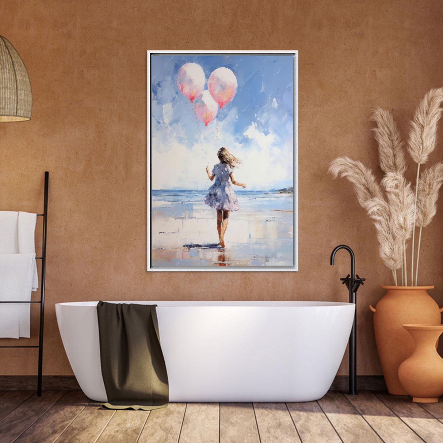 Blue Pink Balloons Girl Canvas Print
