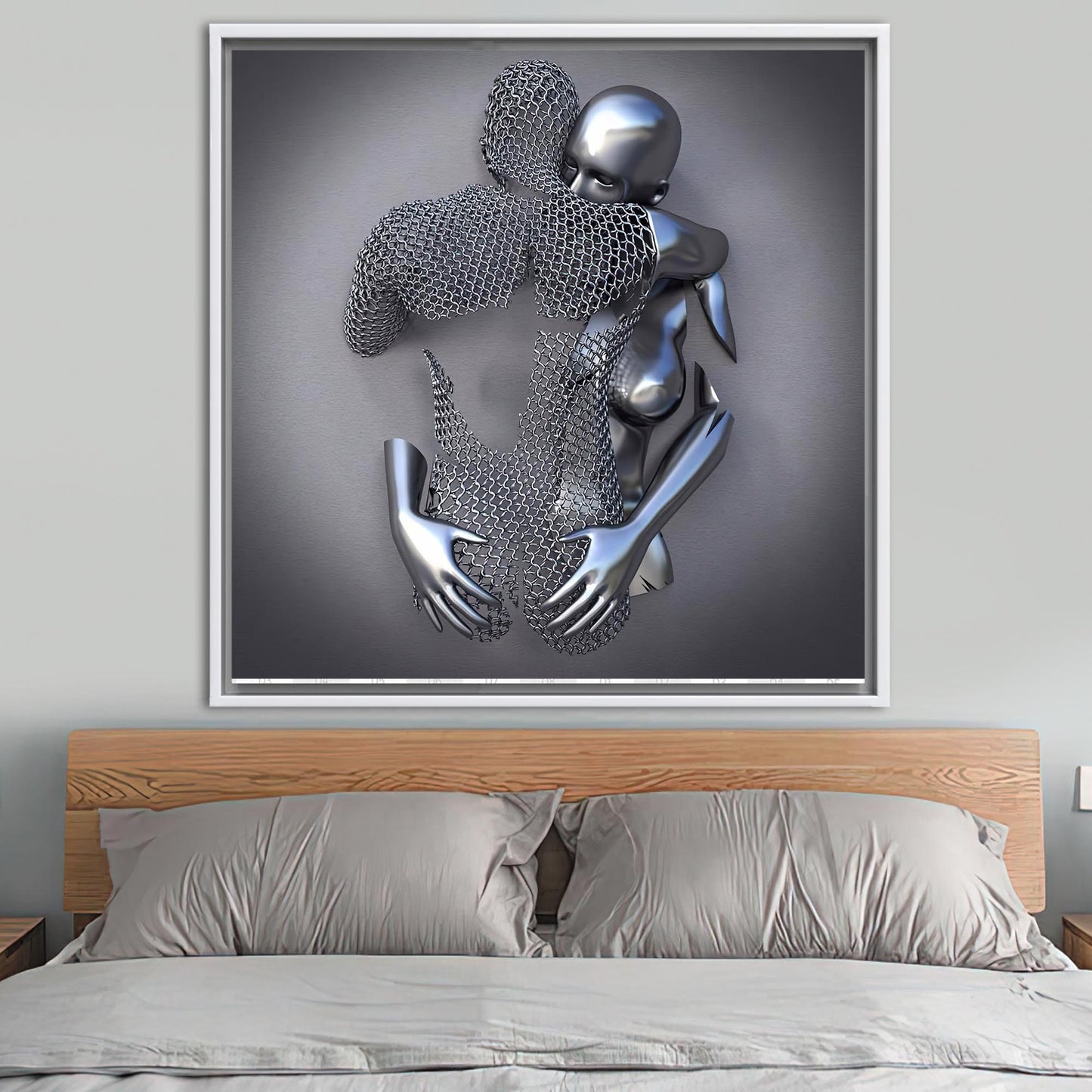 Hugging Couple 3D Metallic Romantic Canvas Print