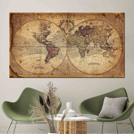 Vintage Old World Map Canvas Print - Classic Vintage Map Wall Art for Home Decor