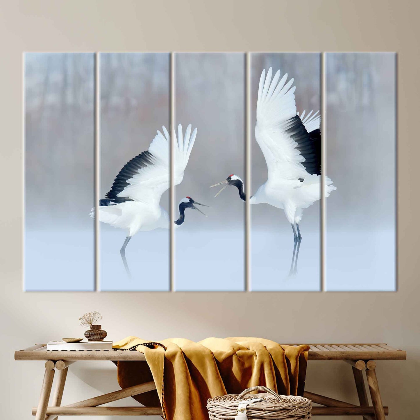 Dancing Cranes Wild Birds Canvas Print