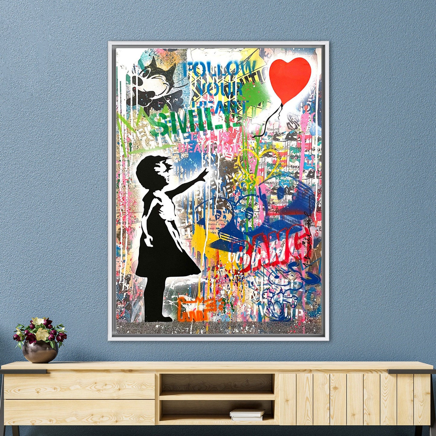 Banksy Girl Graffiti Vibrant Living Canvas Print