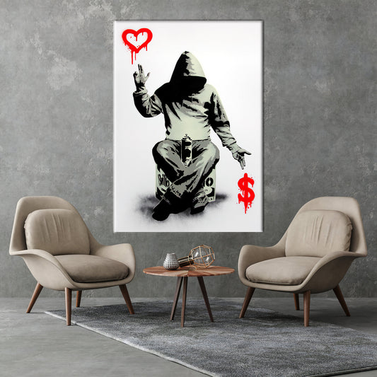Banksy Canvas Art: Love Or Money Wall Decor with Street Art Painting Poster