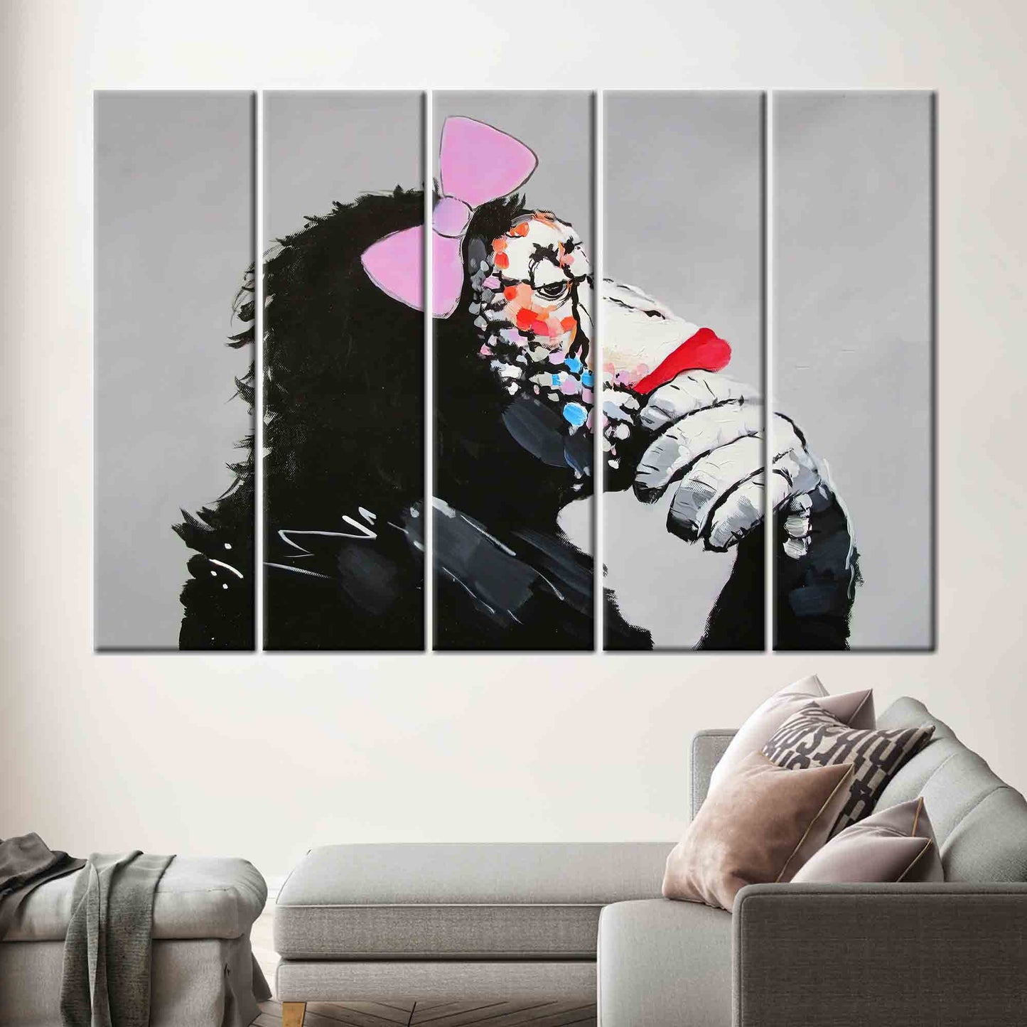 Abstract Animal Printed Canvas: Thinking Monkey Wall Decor, Contemporary Art