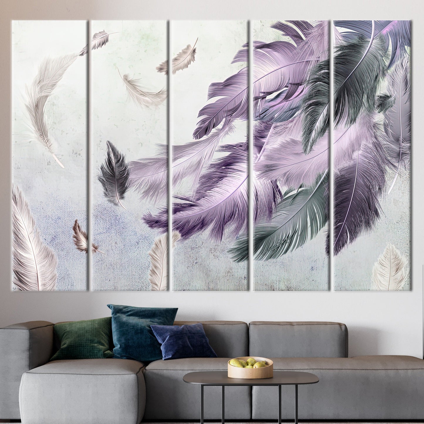 Gray and Purple Feather Soft Canvas Print